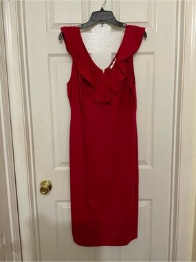 Elegant Red Ruffle-Trim Sheath Dress
